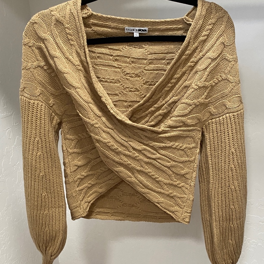 Fashion Nova Camel 🐪 Cable Knit Wrap Sweater